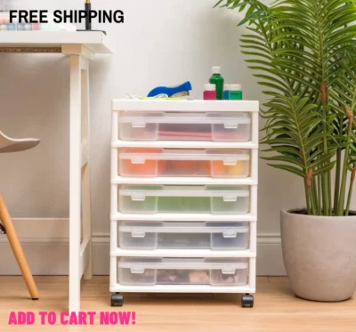5-Case Scrapbook Cart Rolling Storage Organizer Drawer White - Image 1 of 4