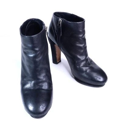 香奈儿经典皮革踝靴黑色麂皮绒粗跟女式 36.5C/US 6 码 — 第 1/4 张图片