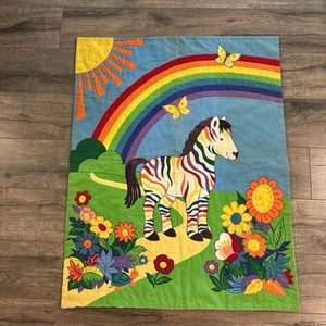Rainbow Zebra Baby Quilt For Crib Or Wall hanging- Handmade 1980s - Picture 1 of 6
