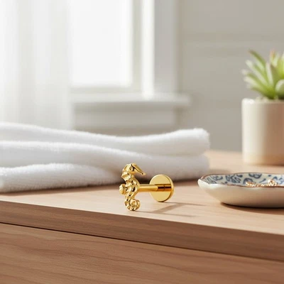 Hypoallergenic Titanium Seahorse Piercing Studs - 6mm & 8mm Options Available - Image 1 of 4