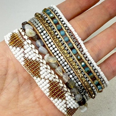 Pulsera Victoria Emerson Oro Blanco Cuentas Envoltura Boho Capas Cierre Magnético Foto 1 de 4