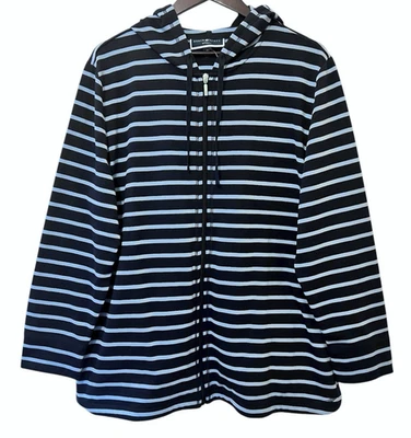 Sudadera con Capucha KAREN SCOTT Deportiva Azul Rayas Cremallera Preppy Coastal XXL NUEVA CON ETIQUETAS Foto 1 de 4