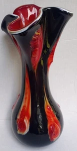 Essie Zareh Large 3D Black Red White Vase Art Glass Raised Veining Flared 16.5" - Picture 1 of 10