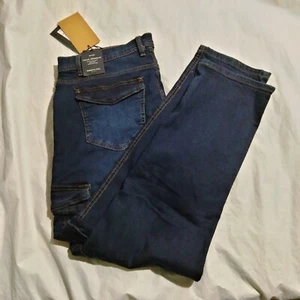 Kenneth Cole Men Cargo Jeans Slim it Casual Tapered Stretch Blue 34x30 - Picture 1 of 7