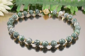 COLLIER aus Qinghai JADE grün 12 mm Kugel + Hämatit Gold / ab 12.99 € O+A+K - Bild 1 von 3