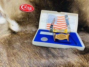 1989 Case John F. Kennedy Canoe Knife Stag Handles Mint In Clam Shell Box - 84C - Picture 1 of 12