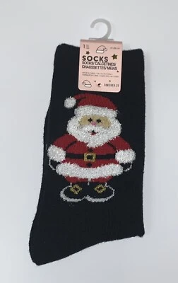 Calcetines FOREVER 21 Crew Estampado Papá Noel Talla Única Nuevos con Etiquetas Negros Mujer Foto 1 de 4