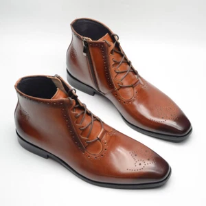 Herren Neu Handgefertigt Echtleder Stiefeletten Spitz Zulaufend Formell Schuhe Reißverschluss - Bild 1 von 23