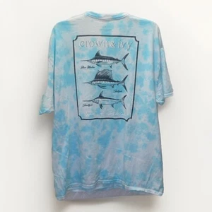 Camiseta Crown and Ivy Para Hombre XL Ligera Tie dye Azul Pez Logo 100% Algodón - Imagen 1 de 8