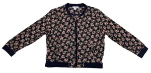 COTTON ON Jacket Navy Blue & Pink Floral Full Zip 3/4 Length 2 Pockets Size L - Picture 1 of 13