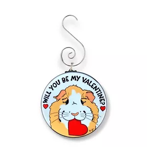Tan White Guinea Pig Valentines Day Mini Ornament Handmade Holiday Decor - Picture 1 of 5