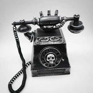 Spooky Halloween Animated Victorian Rotary Telephone Skull & Skeleton Hand Goth - Picture 1 of 6