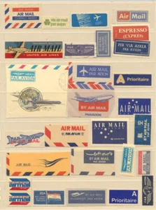 Small Collection 27 International Airmail Labels Cut-offs Etiquettes Mint/Used - Picture 1 of 5
