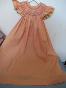 P56 Girls Mom & Me Size 5 orange Hand Smocked Dress - Picture 1 of 16