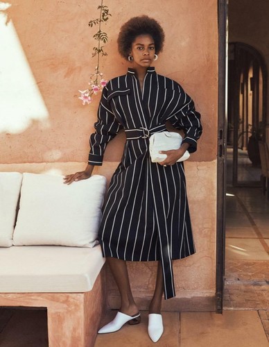 Abito CELINE Navy a righe cotone viscosa 38 estate 2018 Phoebe Philo NUOVO