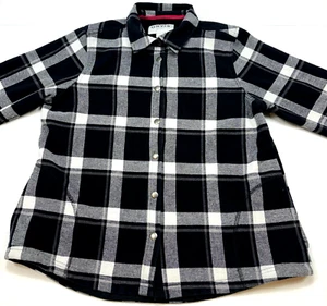 Orvis Womens Large Plaid Flannel Pinnacle Jacket Fleece Lined Snap Up Black Gray - Picture 1 of 15