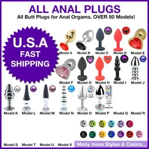 All Jelewed Anal Butt Plugs Metal & Silicone, Crystal Diamond, Led Light, Remote - Picture 1 of 101
