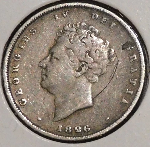British Silver Shilling - 1826 (Obverse scratch + planchet flaw) -King George IV Cover