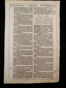 1611 KJV KING JAMES BIBLE LEAF PAGE BOOK JEREMIAH 43:3-44:25 OBSTINATE IDOLATERS - Picture 1 of 4