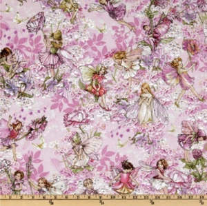 Petal Flower Fairies Allover Pink Fabric 100% Cotton Half Yard 45cm x 110cm - Picture 1 of 3