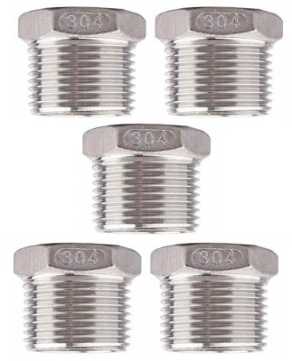 (5 Pack Ships Fast) 3/8" x 1/8" NPT Stainless Steel 304 Hex Bushing - Image 1 of 4