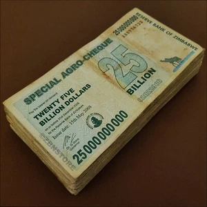 100 x 25 Billion Dollars Zimbabwe Special Agro Cheque 2008 100PCS Authentic COA - Picture 1 of 6
