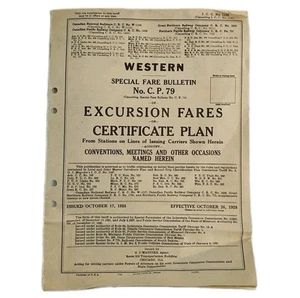 Antique June 1928 Joint Excursion Railroad Tariff C-No. 79 Fares Vintage Retro - Picture 1 of 6