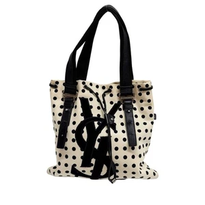 SAINT LAURENT Blue Dotted White Cotton Tote Bag - Picture 1 of 15