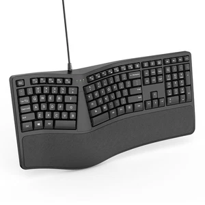 Ergonomic Keyboard with Cushioned Wrist Rest USB Wired Laptop Office Keyboard - Picture 1 of 10