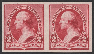 US Sc# 219D P5 *MINT NO GUM { 2c WASHINGTON PAIR } "SCARCE PROOF ON STAMP PAPER - Image 1 of 3