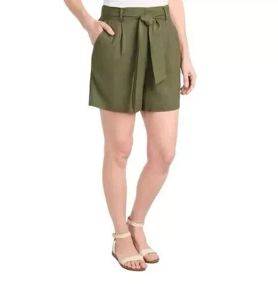 Pantalones cortos Dalia para mujer talla XL mezcla de lino oliva cintura elástica bolsillos delanteros Foto 1 de 4