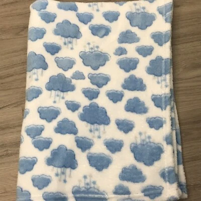Cutie Pie Blue Clouds Rain Soft White Blue Baby Security Blanket Lovey 30x36 - Image 1 of 4