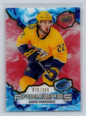 2021-22 UD Ice #195 David Farrance Rookie-Ice Premieres Red 070/399-Predators - Image 1 of 2