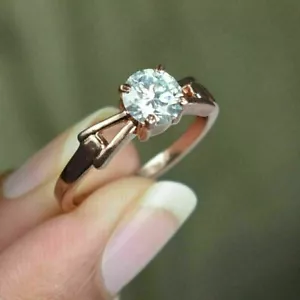 1.5Ct Round Cut Lab-Created Diamond Engagement Women's Ring 14K Rose Gold Plated - Picture 1 of 4