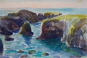 Mendocino Rocks #1 Watercolor Impressionism John Kilduff 7"x10" - Imagen 1 de 4
