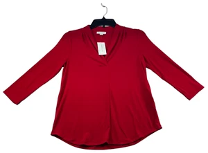 Charter Club Blouse Womens size Small Petite PS Red Business Career Vneck New - Picture 1 of 7
