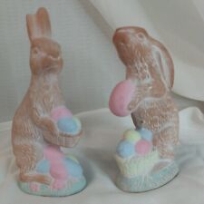 Hand Painted Clay Pottery Terracotta Bunny Rabbit Figurine Pr Easter Eggs Basket