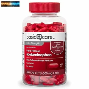 Basic Care Rapid Release Pain Relief, Acetaminophen Caplets 500 mg, Extra Stren - Picture 1 of 10
