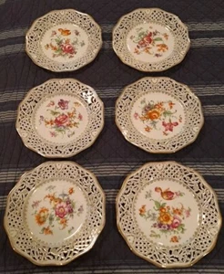 6 - Schumann Bavaria Dresden Flowers Reticulated 8 " Wall Hanging Plates EUC - Picture 1 of 9