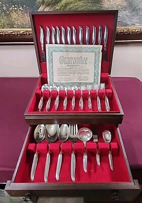 Wm Rogers Silver Plate Flatware Complete 80 Pc Set Service For 12 With Case - Image 1 of 4