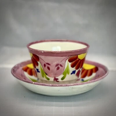 Antique Wood & Sons Burslem Semi China Tea Bowl And Saucer With Lustre Foto 1 de 4