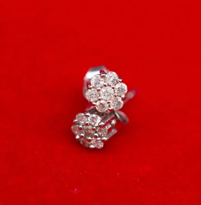 10K Gold Real Diamond Flower Shape Earring ,10K Solid Gold Round Diamond Earring - Picture 1 of 2