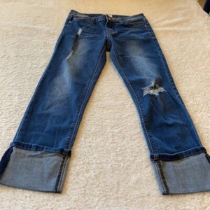 Hudson Jeans Youth Girls 16 Blue Stretch Cuffed Preppy Casual Pockets Distressed - Picture 1 of 9