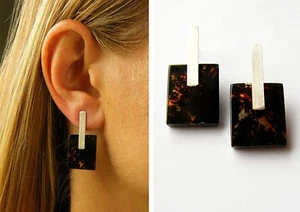 Ohrringe Ohrstecker Bernstein SCHWARZ Silber 925er Geschenk Damen NEU UNIKAT - - Bild 1 von 2