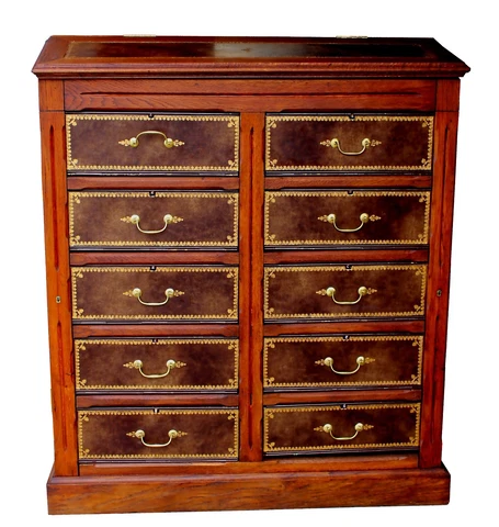 Antique Walnut & Tooled Leather French Empire Chest of Drawers Dresser Cabinet Cover