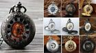 Retro Hand Wind Mechanical Pocket Watch With Fob Chains Men Hollow Skeleton Dial