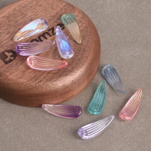 10pcs 25x9mm Bamboo Leaf Shape Glossy Crystal Glass Loose Top Drilled Beads Lot - Picture 1 of 14