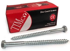 TIMco M10x150mm 6" Lag Bolts ZINC Coach Screw Hex Head Timber Wood Desk Chair - Picture 1 of 1