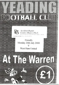 YEADING V WEST HAM UNITED ~ AMICHEVOLE PRE STAGIONE ~ 24 LUGLIO 2000 - Foto 1 di 1
