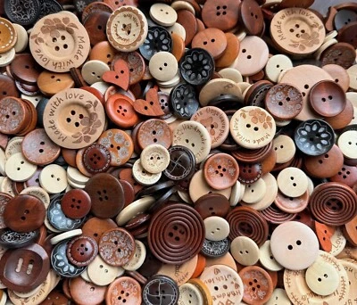 Assorted Mixed Brown Wooden Buttons various sizes Pack of 25 or 50 - 1477 - Image 1 of 4